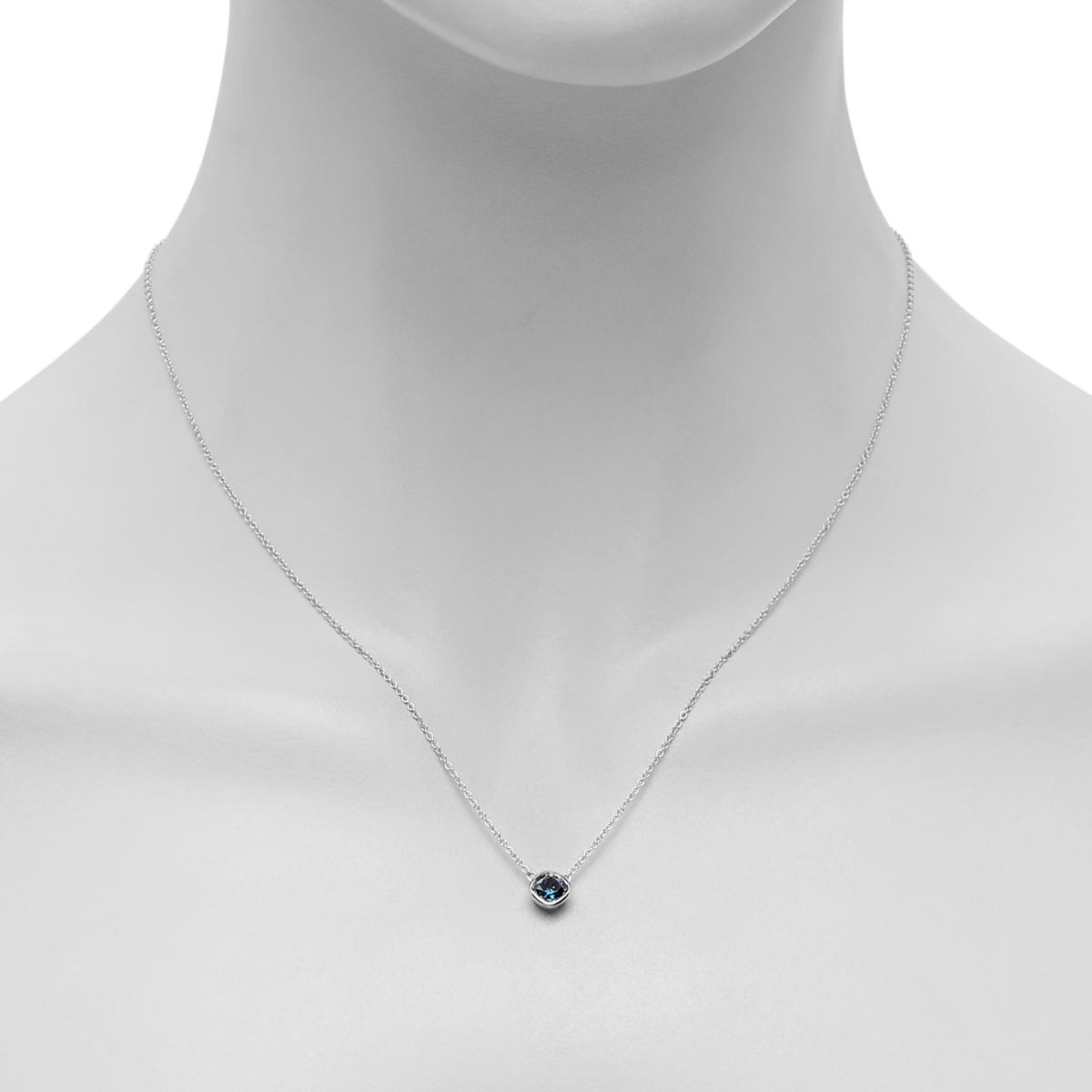 Cushion Cut Blue Diamond Bezel Necklace in 14kt White Gold (5/8ct tw)