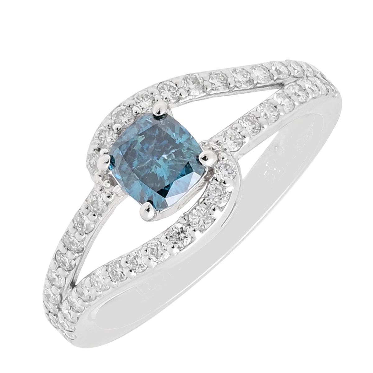 Cushion Blue and White Diamond Fashion Ring in 14kt White Gold (3/4ct tw)