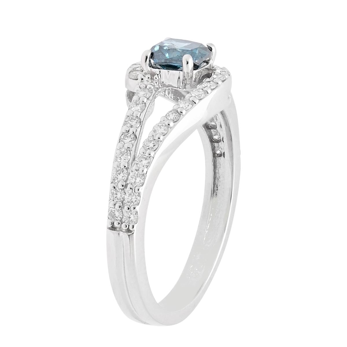 Cushion Blue and White Diamond Fashion Ring in 14kt White Gold (3/4ct tw)