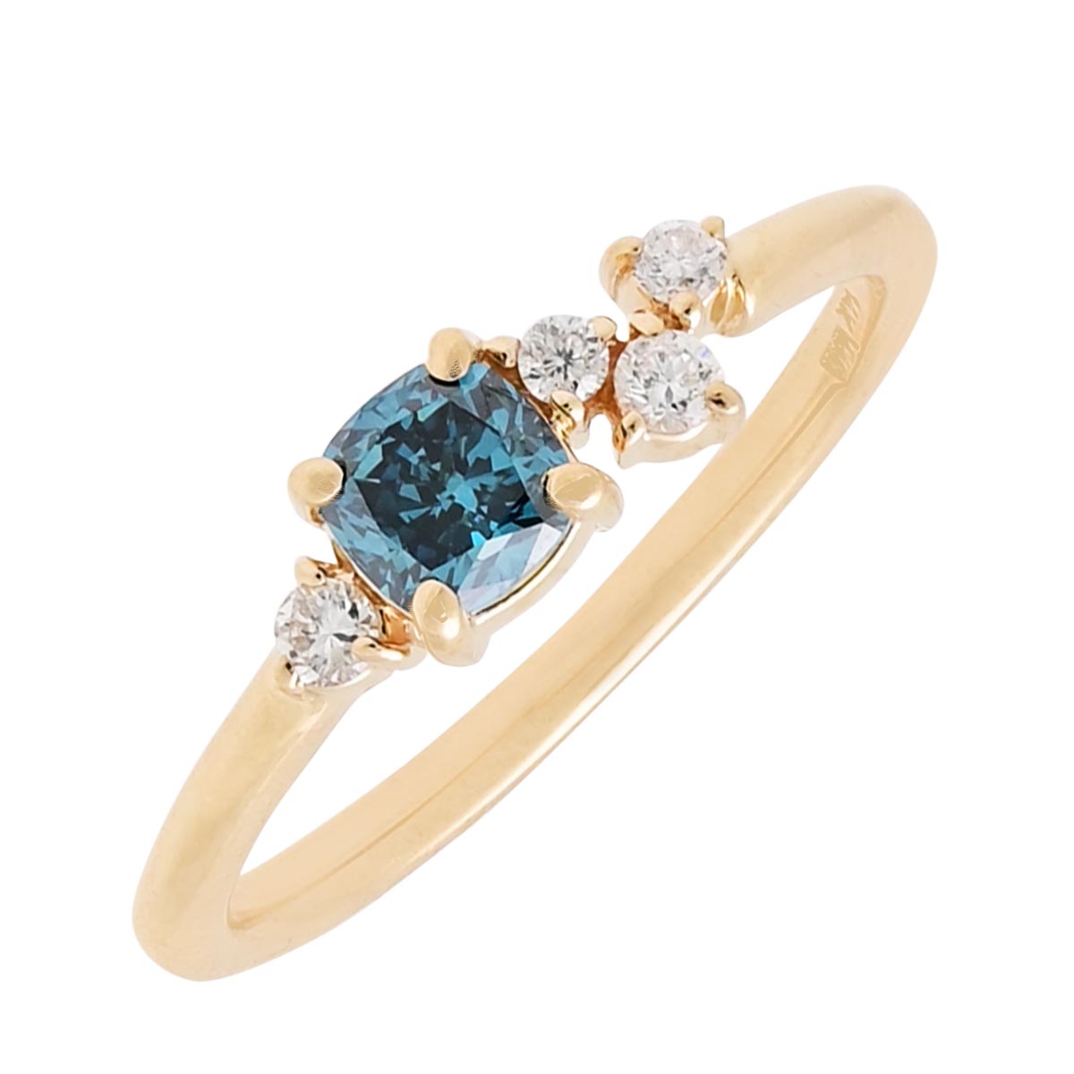 Cushion Cut Blue and White Diamond Ring in 14kt Yellow Gold (1/2ct tw)