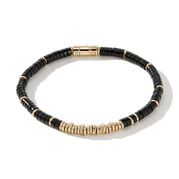 Movado  Movado Men's Black Onyx Beaded Bracelet With Gold Signature Bead