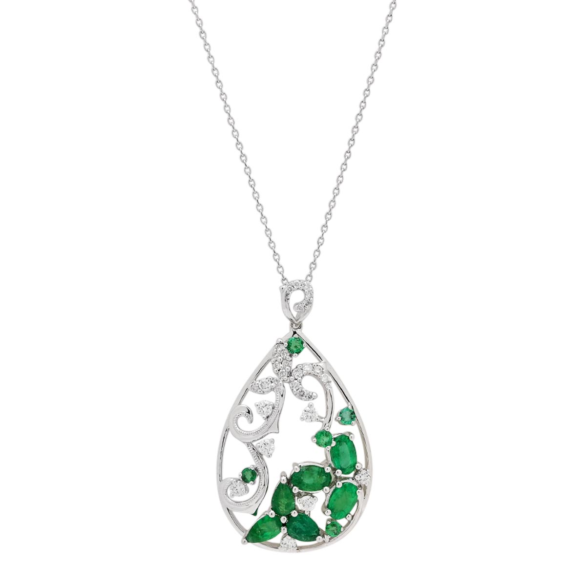 Emerald Necklace in 14kt White Gold with Diamonds (1/3ct tw)