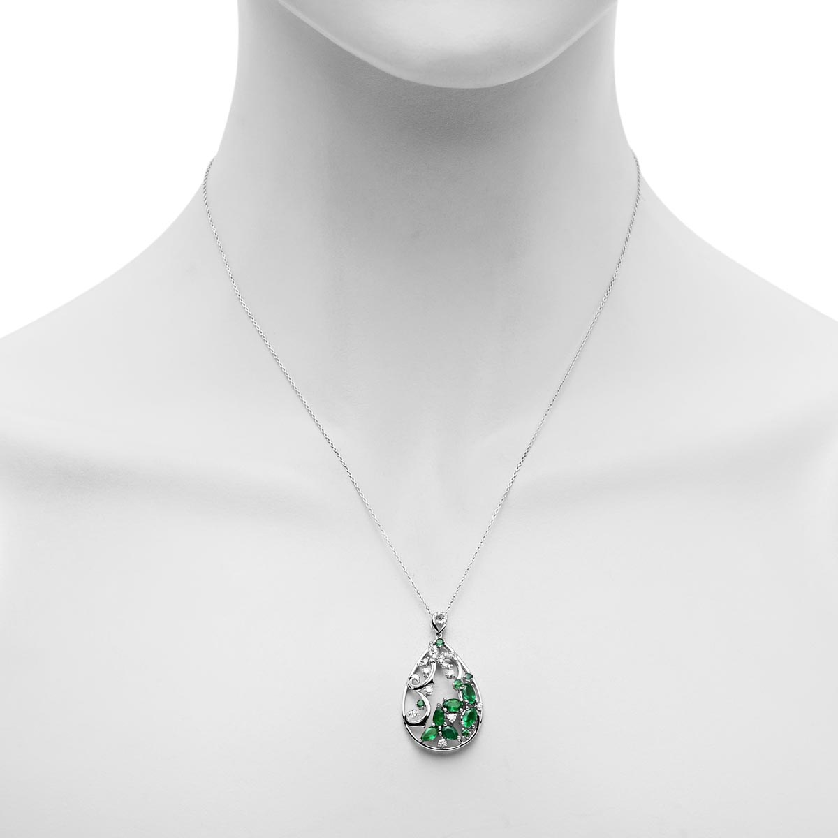 Emerald Necklace in 14kt White Gold with Diamonds (1/3ct tw)