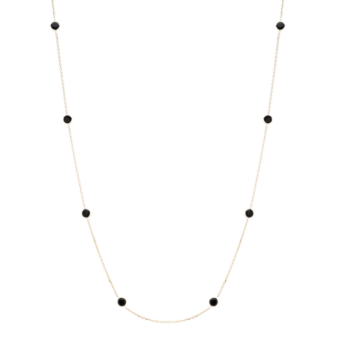 Black Onyx Station Necklace in 14kt Yellow Gold