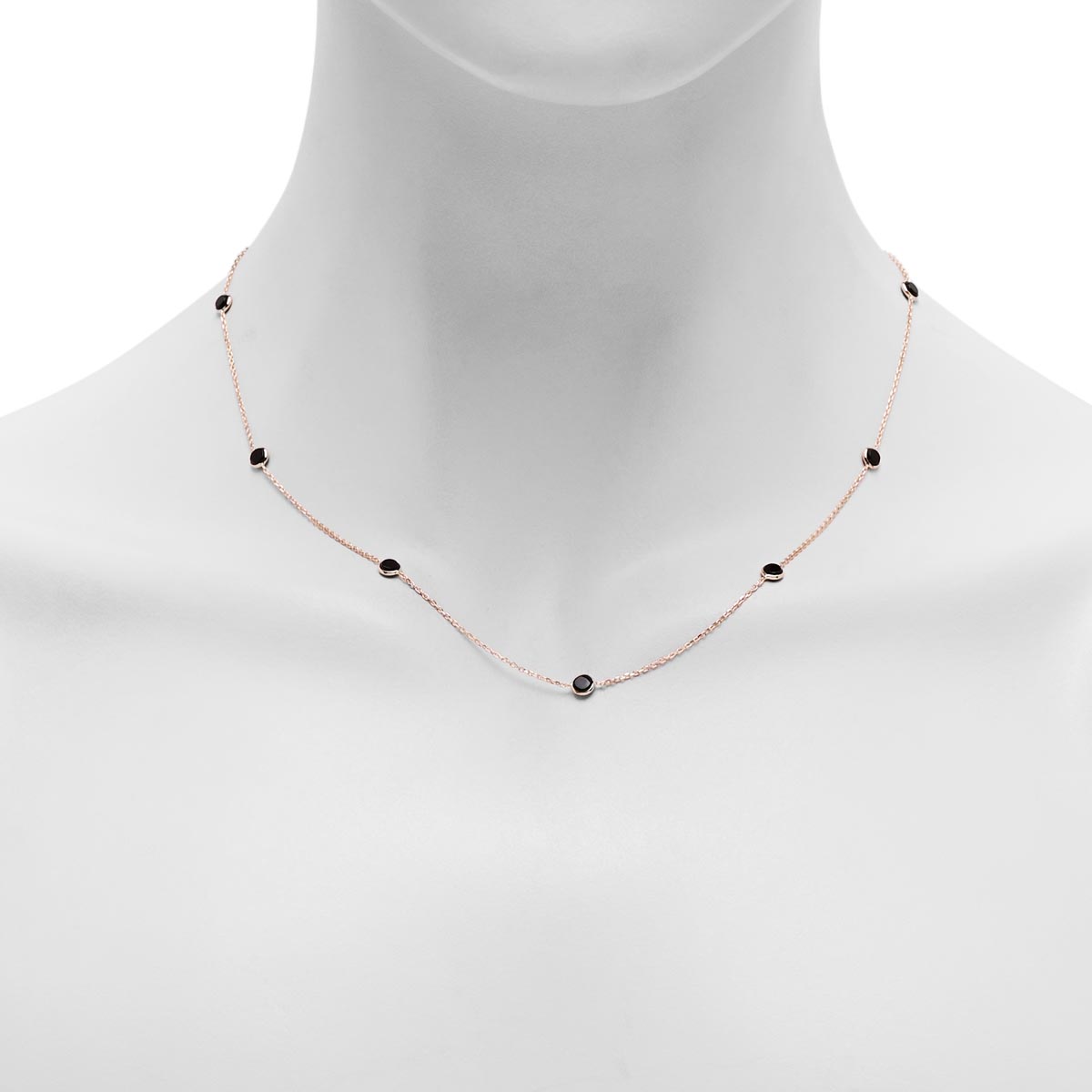 Black Onyx Station Necklace in 14kt Yellow Gold