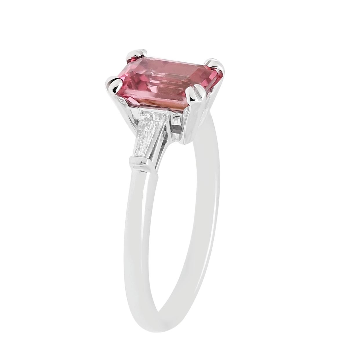 Maine Pink Tourmaline Emerald Cut Ring in 14kt White Gold with Diamonds (1/3ct tw)