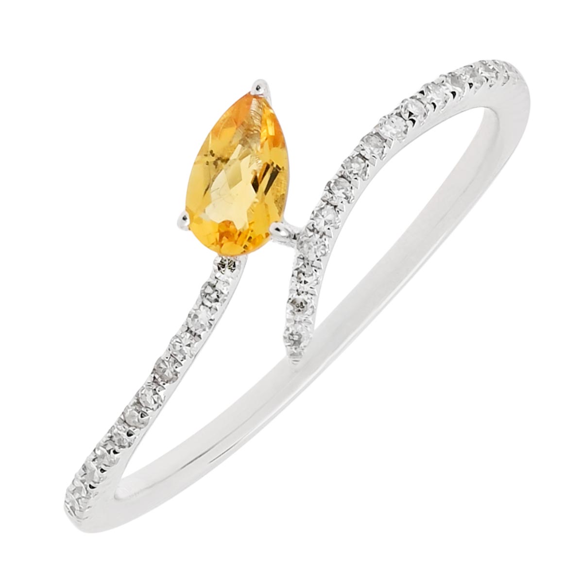 Madison L Pear Shape Citrine Ring in 14kt White Gold with Diamonds (1/10ct tw)