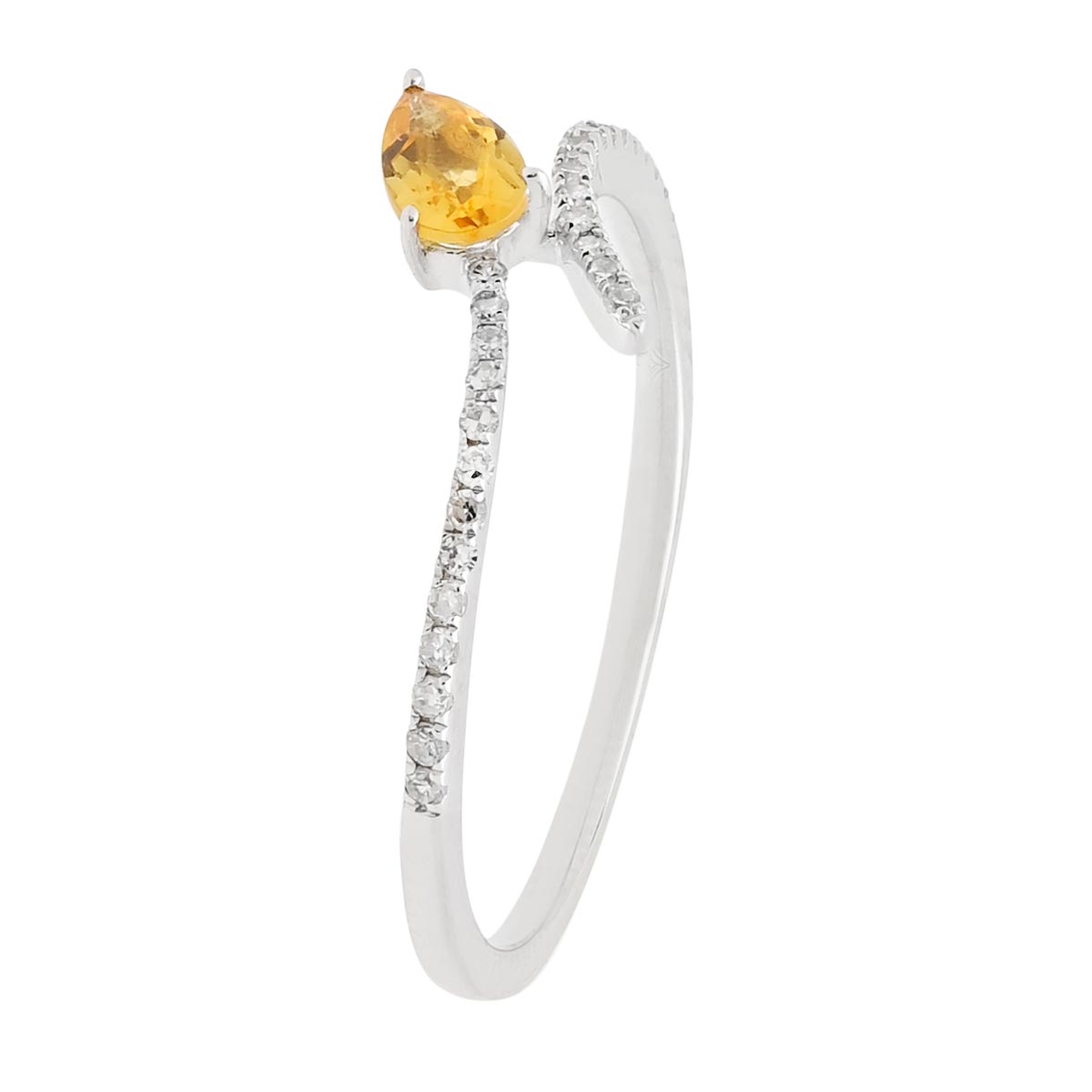 Madison L Pear Shape Citrine Ring in 14kt White Gold with Diamonds (1/10ct tw)