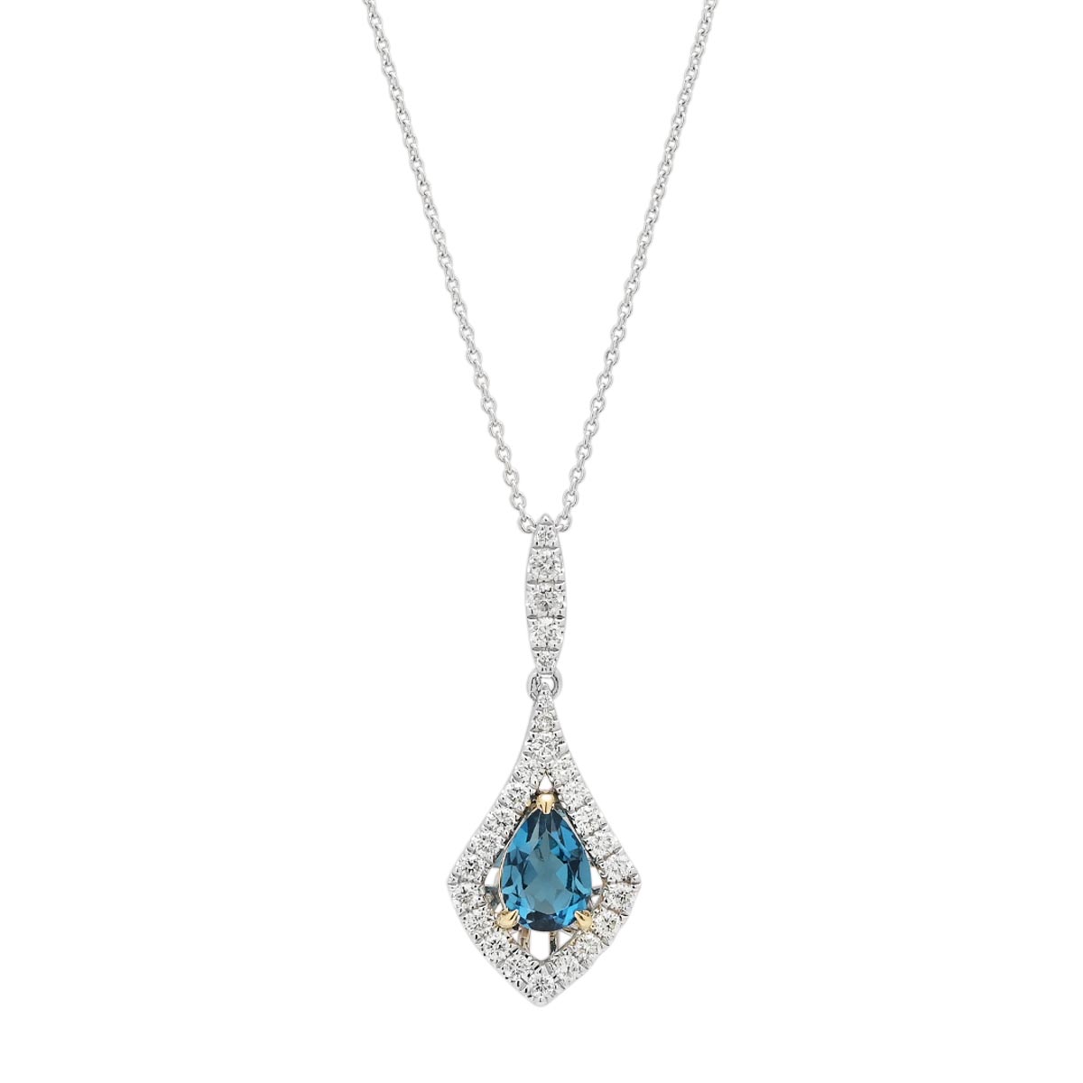 Madison L Pear Shape London Blue Topaz Necklace in 14kt White Gold with Diamonds (1/3ct tw)