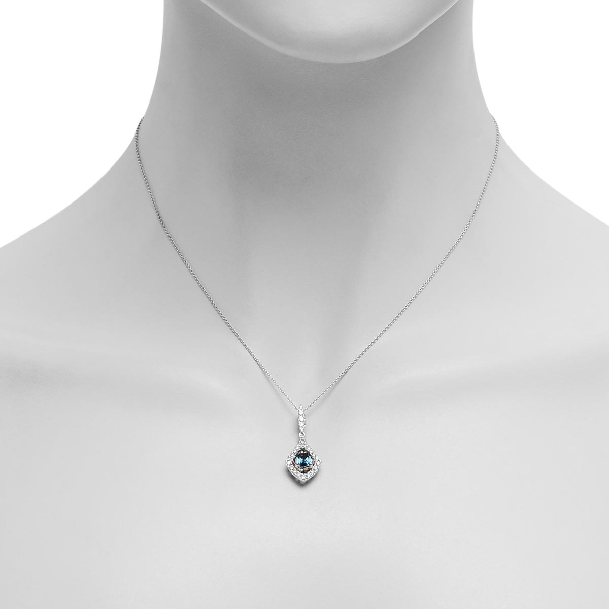 Madison L Pear Shape London Blue Topaz Necklace in 14kt White Gold with Diamonds (1/3ct tw)