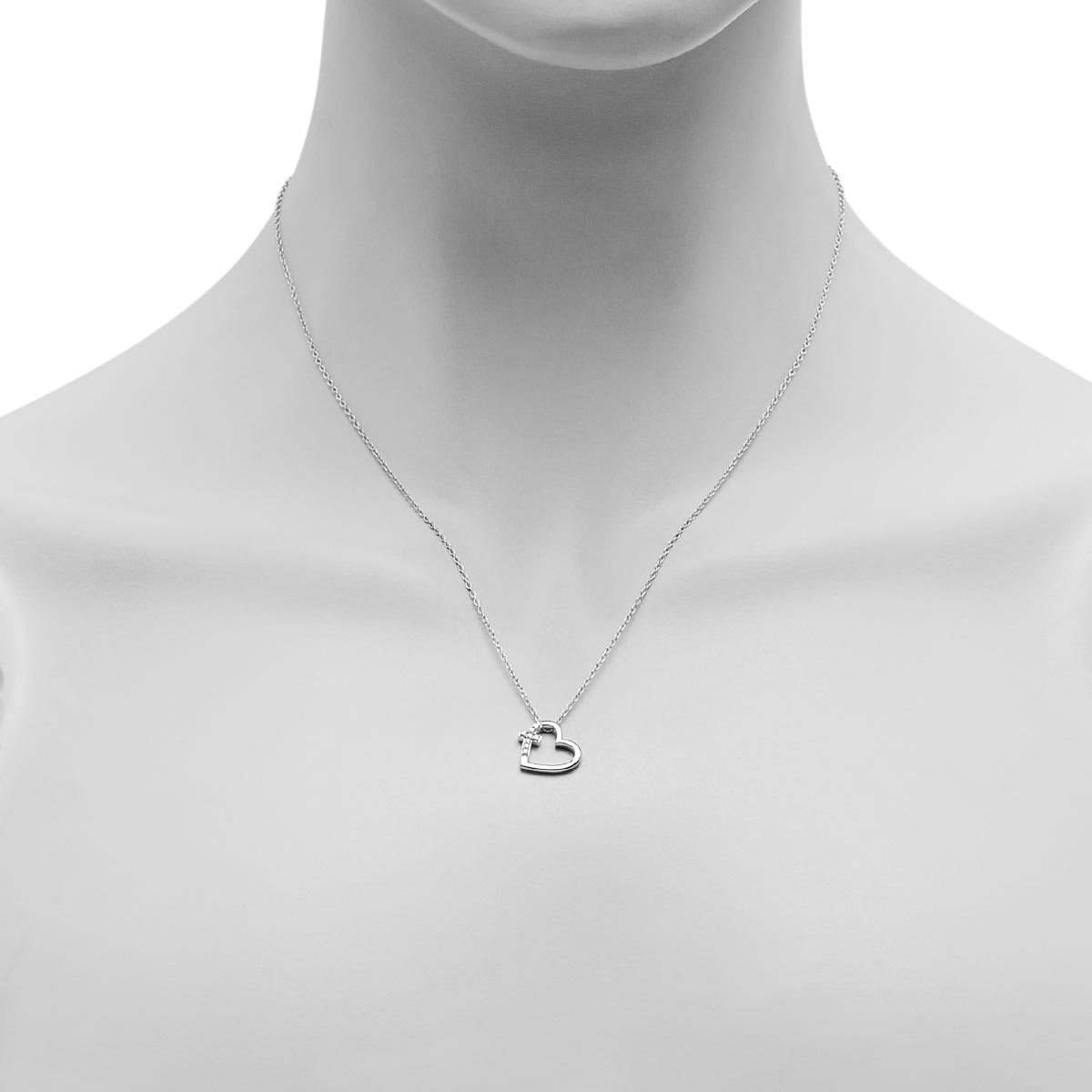 Heart and Cross Necklace in Sterling Silver with Diamonds (1/20ct tw)