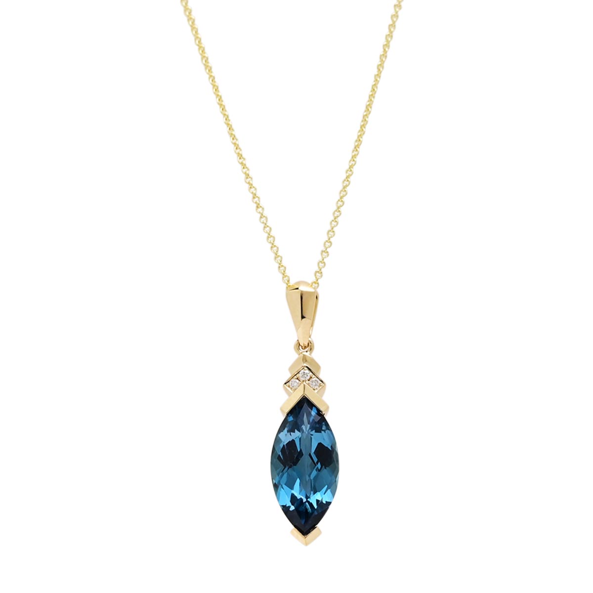 Marquise London Blue Topaz Necklace in 14kt Yellow Gold with Diamonds (.02ct tw)