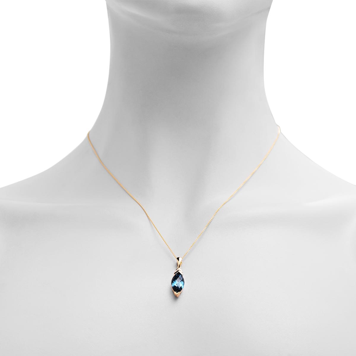 Marquise London Blue Topaz Necklace in 14kt Yellow Gold with Diamonds (.02ct tw)