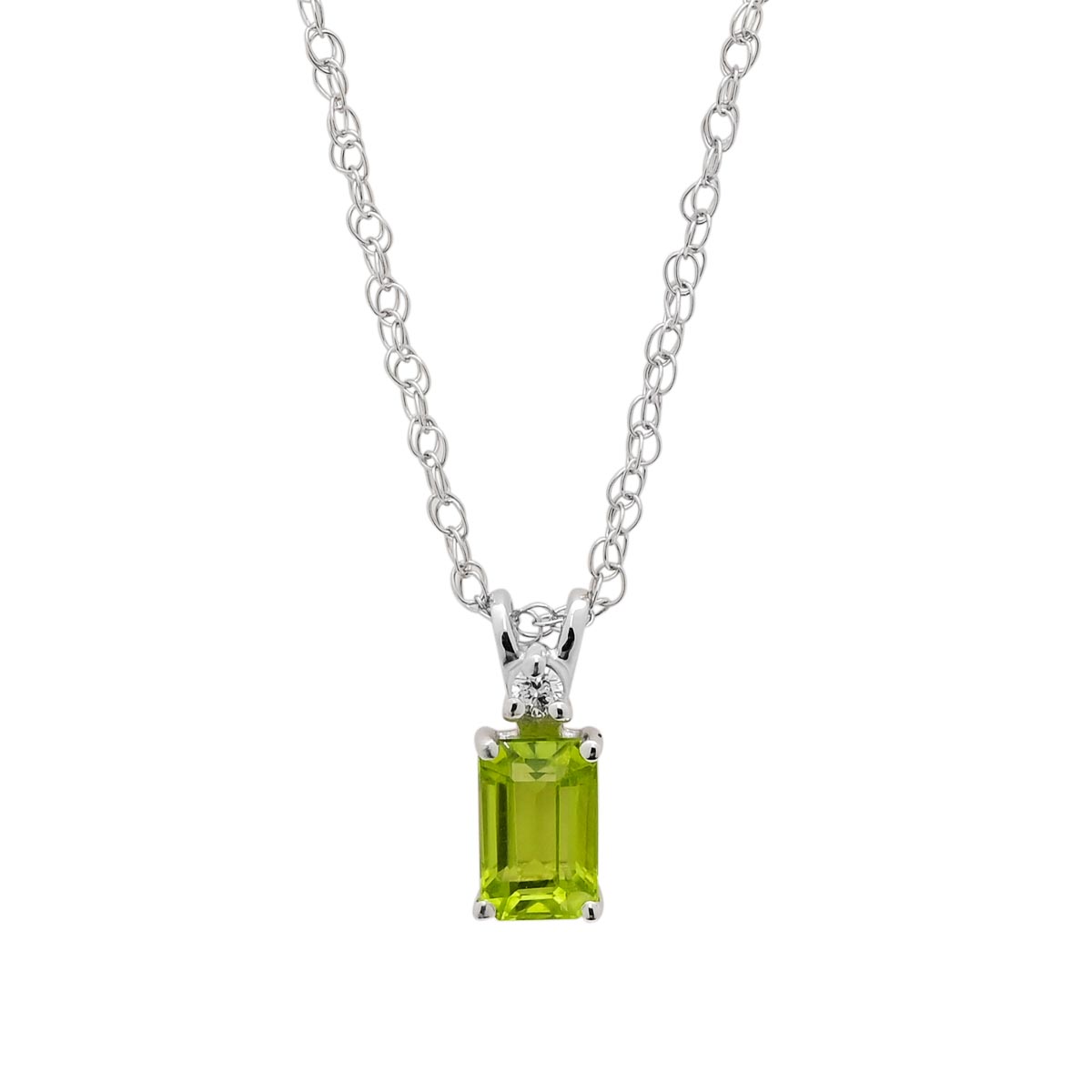 Radiant Cut Peridot Necklace in 14kt White Gold with Diamond (.02ct)