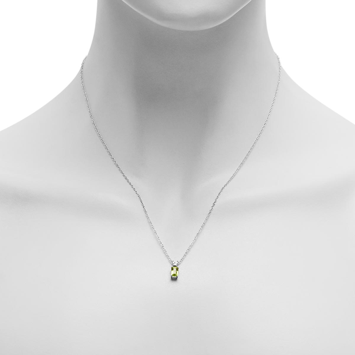 Radiant Cut Peridot Necklace in 14kt White Gold with Diamond (.02ct)