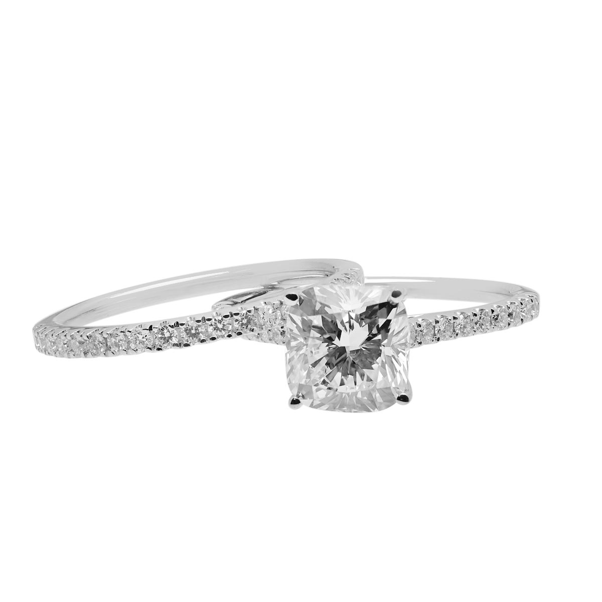 Lab Grown Cushion Diamond Bridal Set with Hidden Halo in 14kt White Gold (2ct tw)