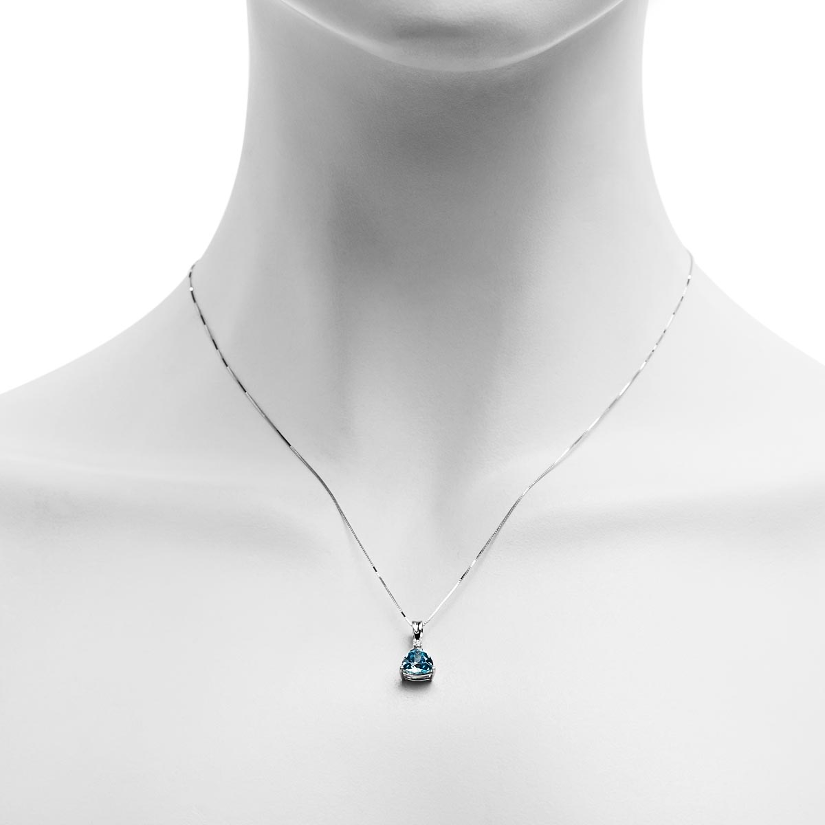 Trillion Cut Blue Zircon Necklace in 14kt White Gold with Diamond (.02ct)