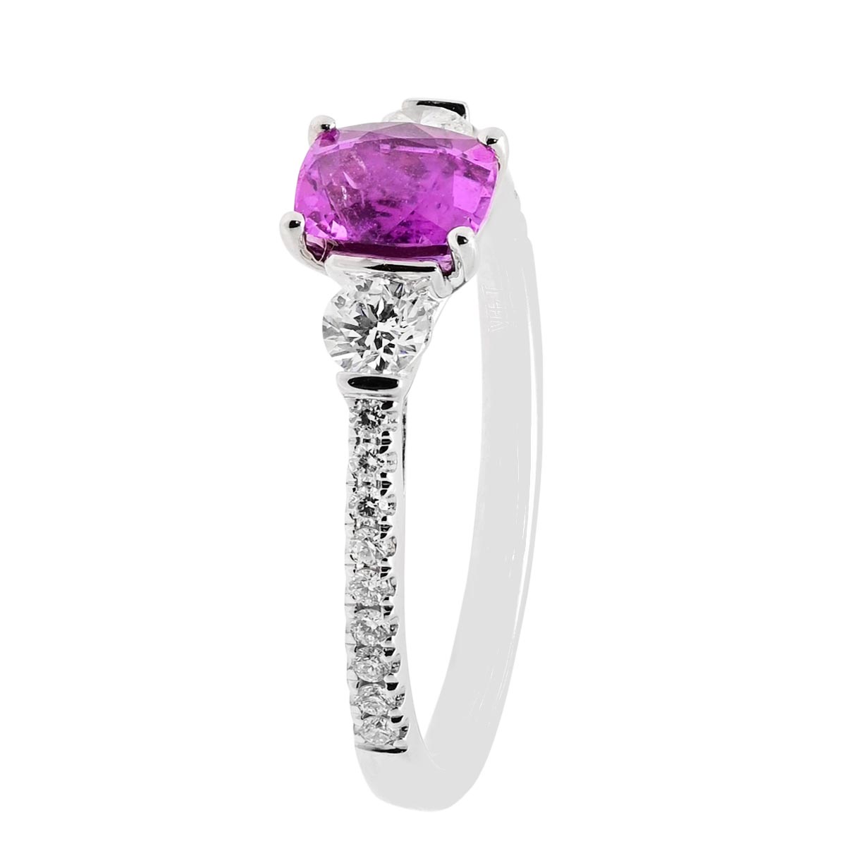 Cushion Cut Pink Sapphire Ring in 14kt White Gold with Diamonds (1/3ct tw)