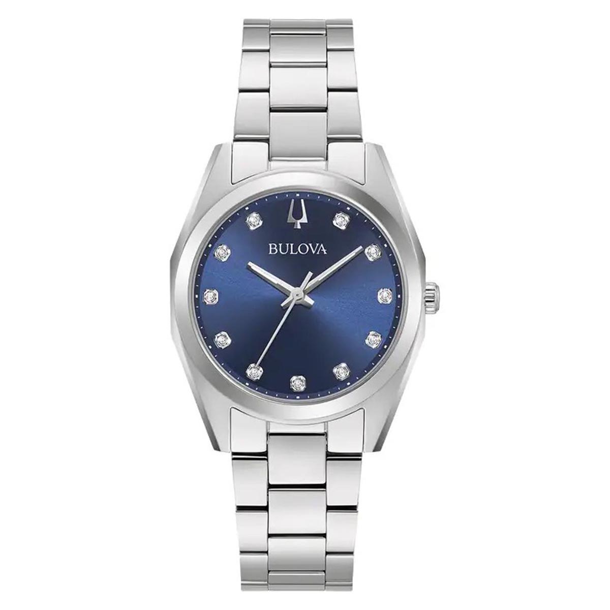 Bulova Surveyor Womens Diamond Watch with Blue Dial and Stainless Steel Bracelet (automatic movement)