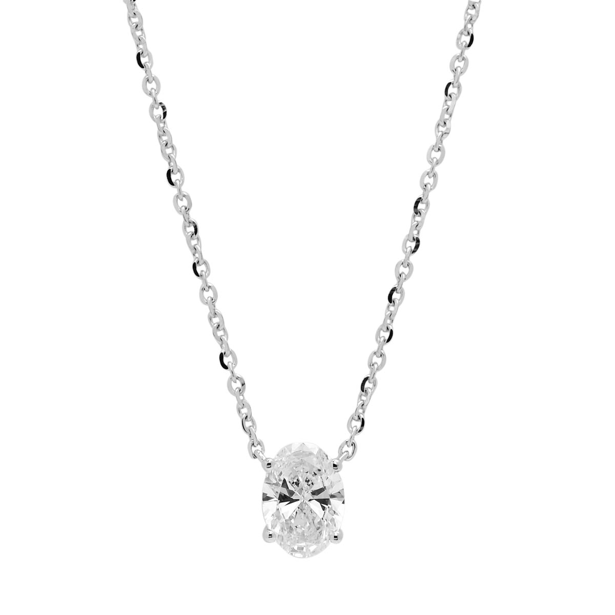 Lab Grown Oval Diamond Necklace in 14kt White Gold (1ct)