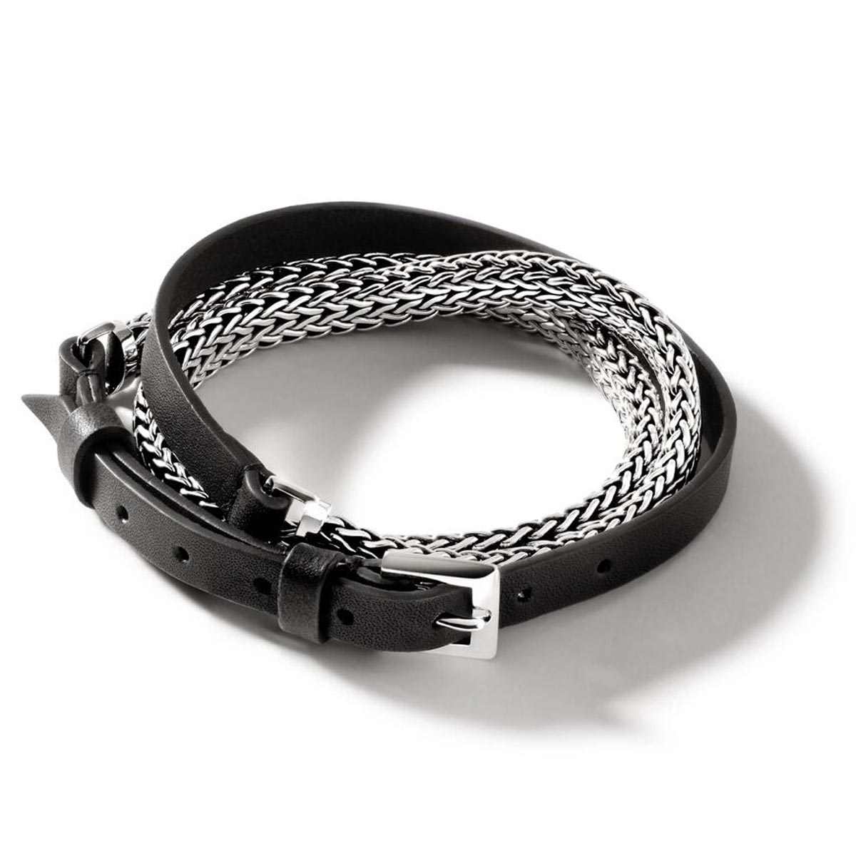 John Hardy Icon Black Leather Wrap Bracelet in Sterling Silver