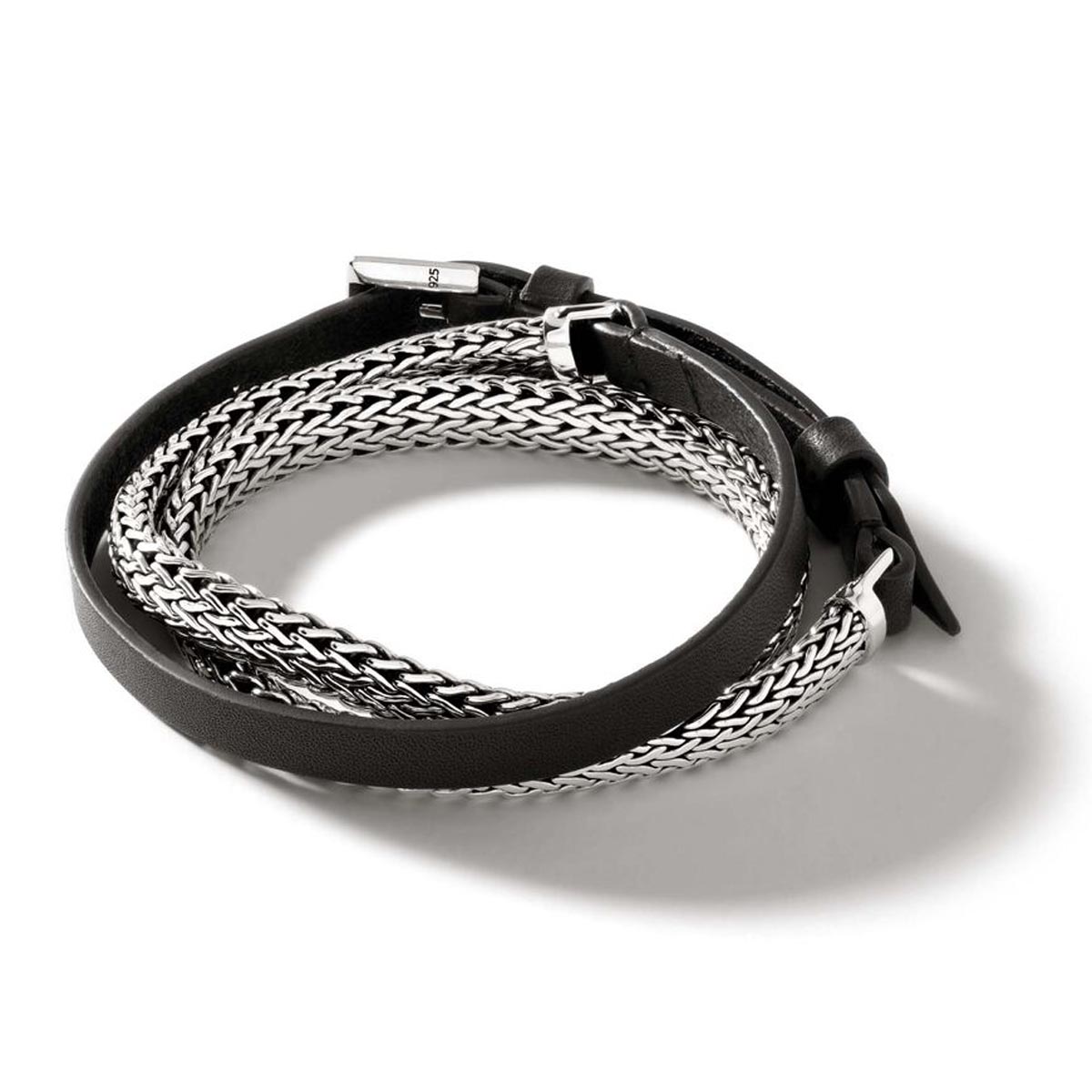 John Hardy Icon Black Leather Wrap Bracelet in Sterling Silver