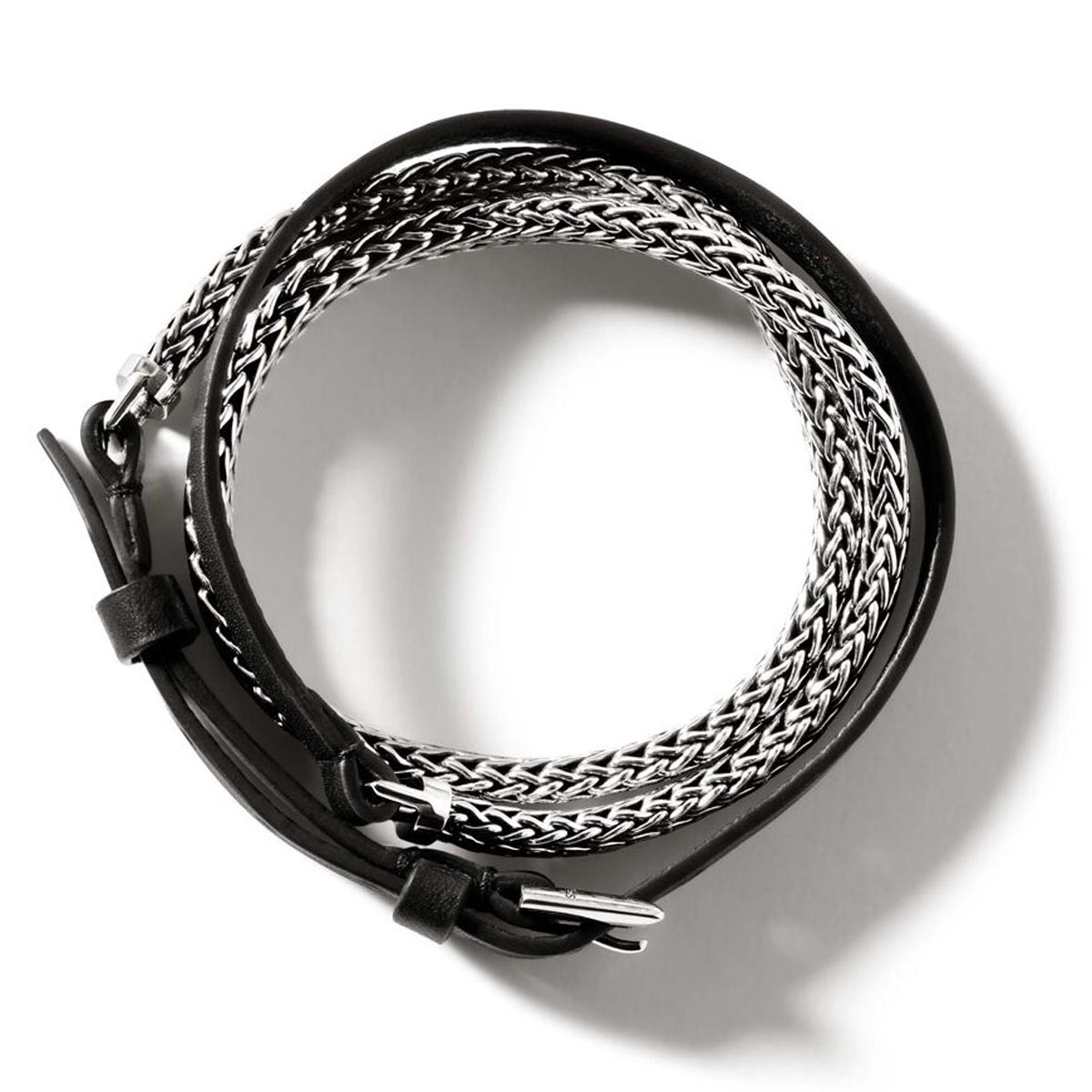 John Hardy Icon Black Leather Wrap Bracelet in Sterling Silver