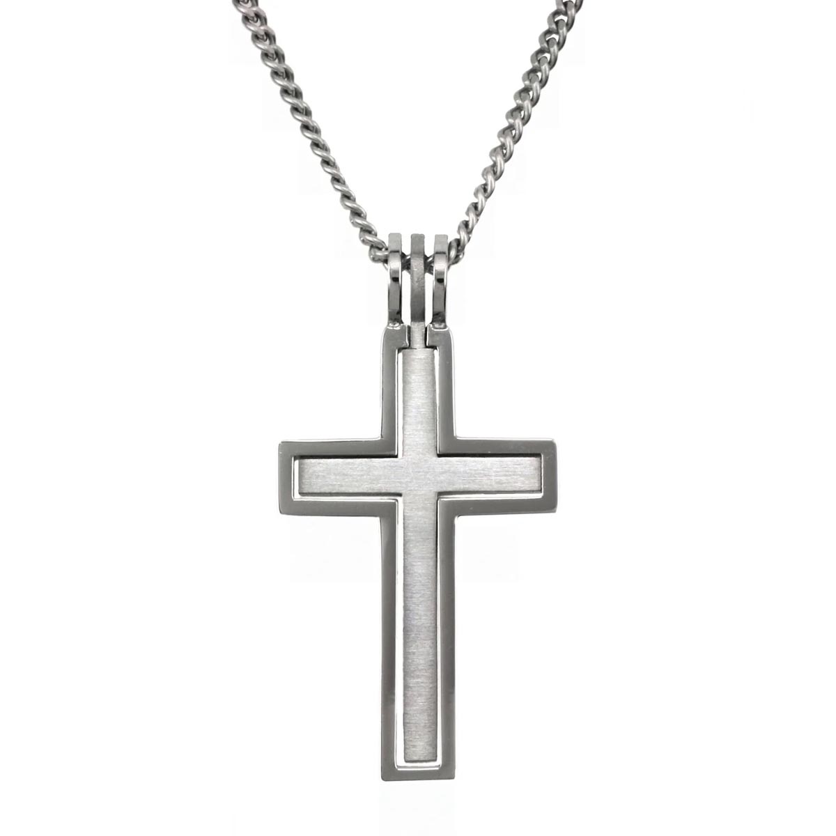 Mens Florentine Cross Necklace in Stainless Steel