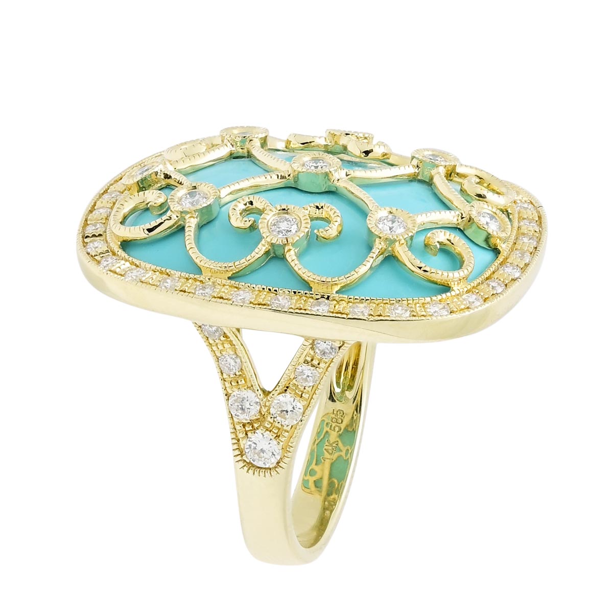 Dabakarov Turquoise Ring in 14kt Yellow Gold with Diamonds (3/4ct tw)