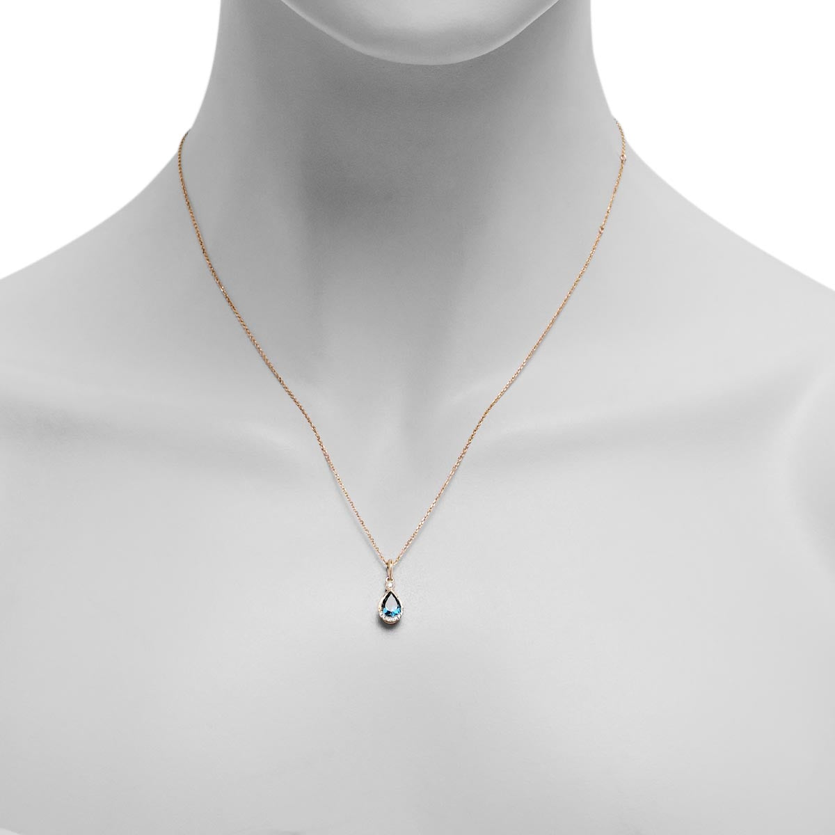 Pear Shape London Blue Topaz Necklace in 14kt Yellow Gold with Diamonds