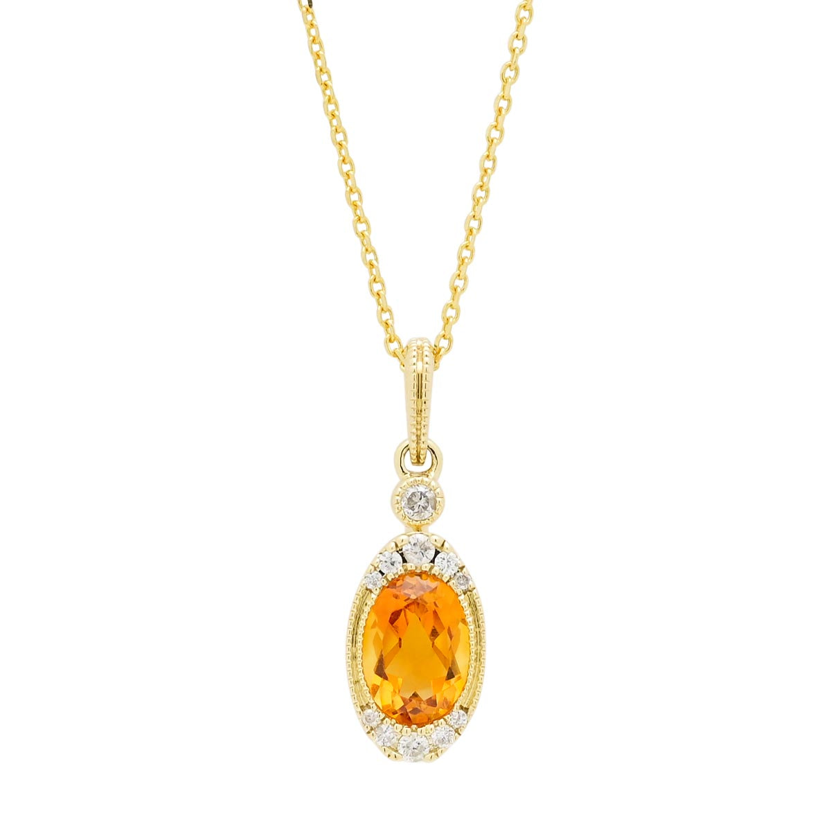 Oval Citrine Necklace in 14kt Yellow Gold with Diamonds (1/10ct tw)