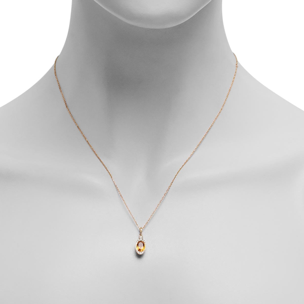 Oval Citrine Necklace in 14kt Yellow Gold with Diamonds (1/10ct tw)