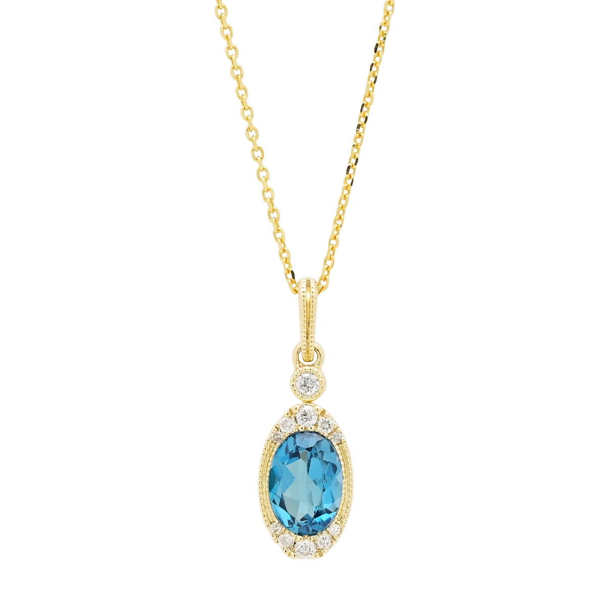 Oval London Blue Topaz Necklace in 14kt Yellow Gold with Diamonds (1/1 ...