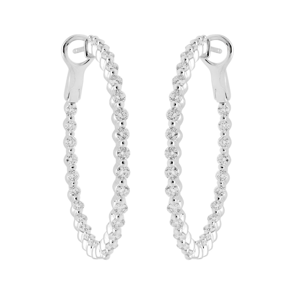 Diamond Single Prong Hoop Earrings in 14kt White Gold (2ct tw)