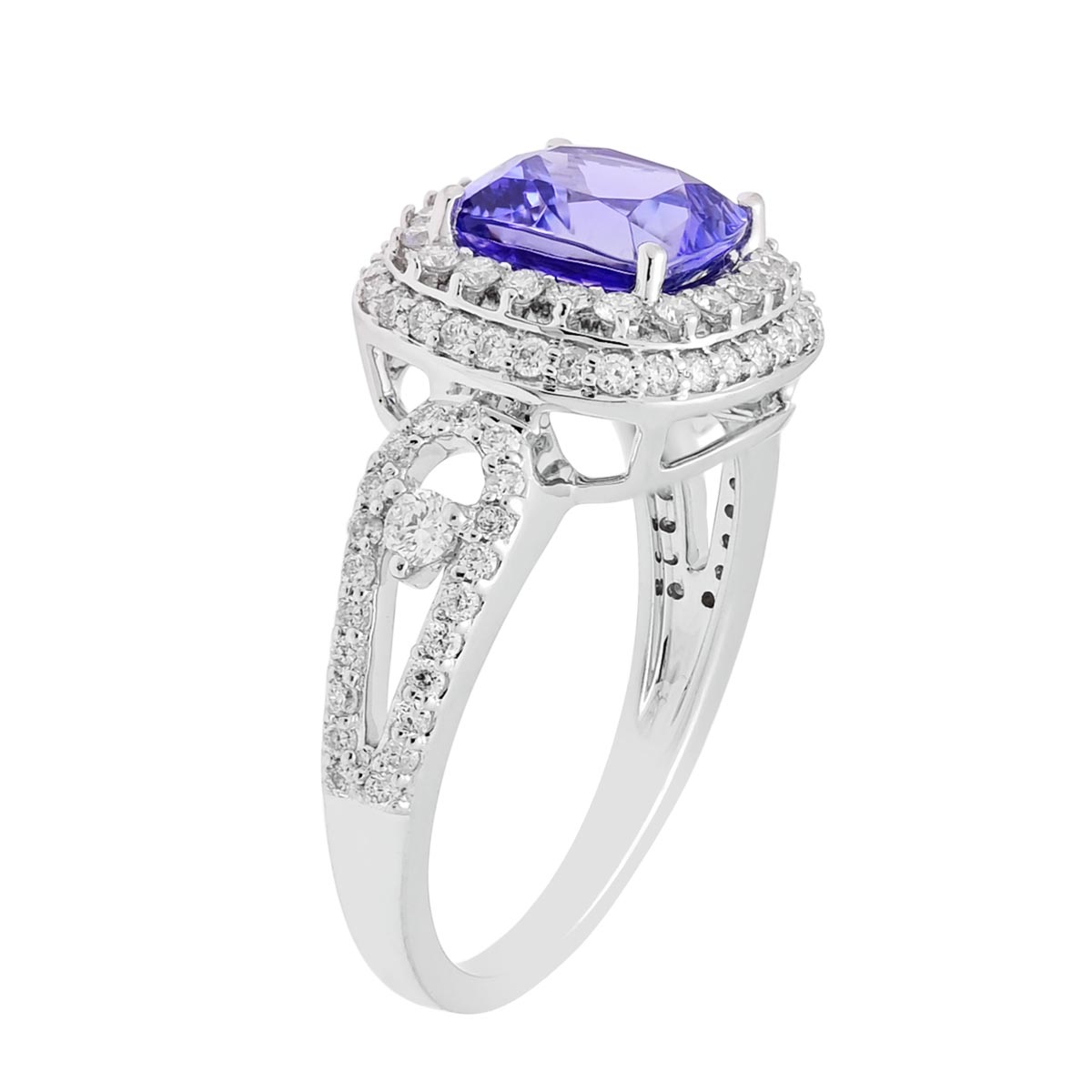 Cushion Cut Tanzanite Ring in 14kt White Gold with Diamonds (5/8ct tw)