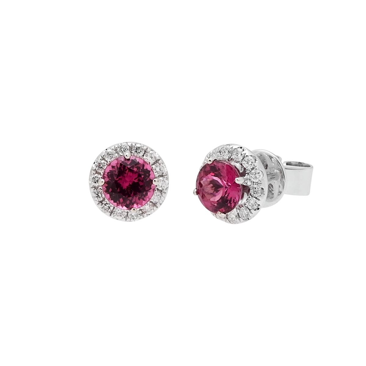 Rhodolite Garnet Halo Stud Earrings in 14kt White Gold with Diamonds (1/5ct tw)