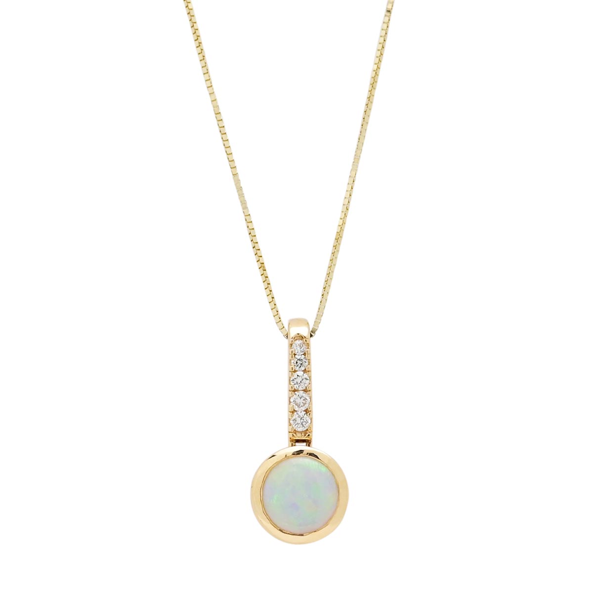 Parlé Australian Opal Bezel Necklace in 14kt Yellow Gold with Diamonds (1/20ct tw)