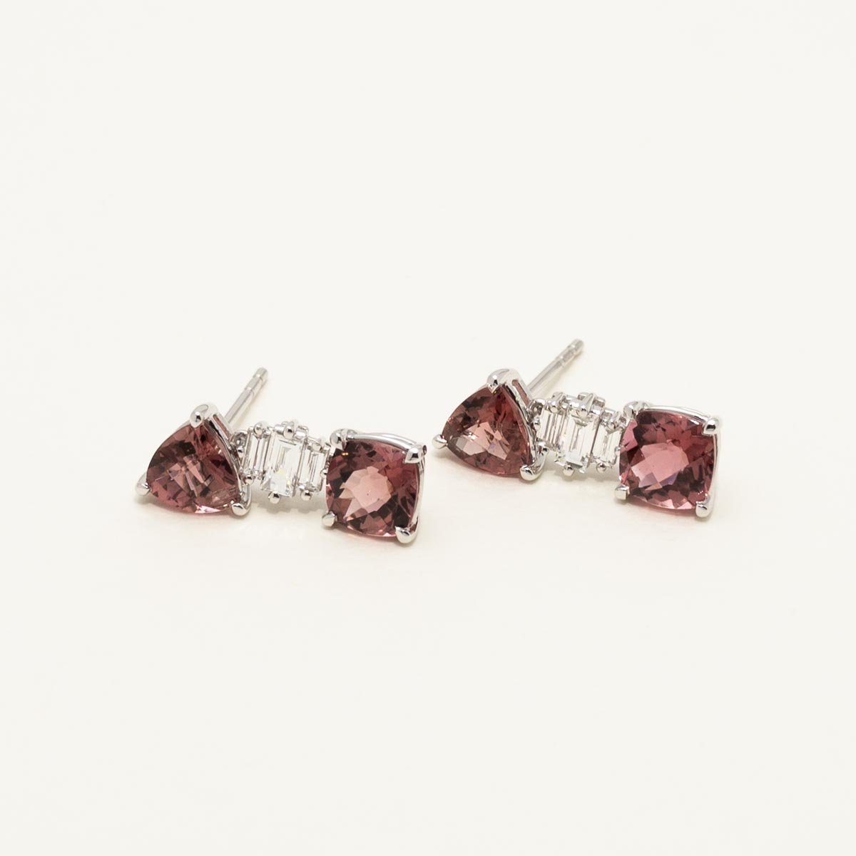 Maine Pink Tourmaline Drop Earrings in 14kt White Gold with Diamonds (3/8ct tw)