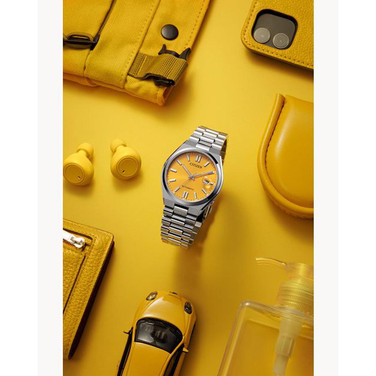 Citizen Tsuyosa Watch with Yellow Dial and Stainless Steel Bracelet (automatic movement)