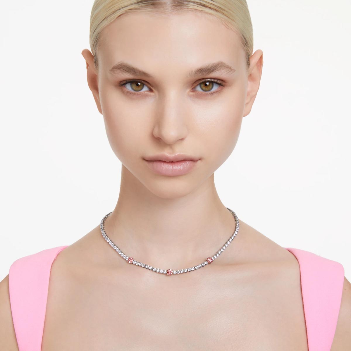 Swarovski Pink Crystal Matrix Tennis Necklace