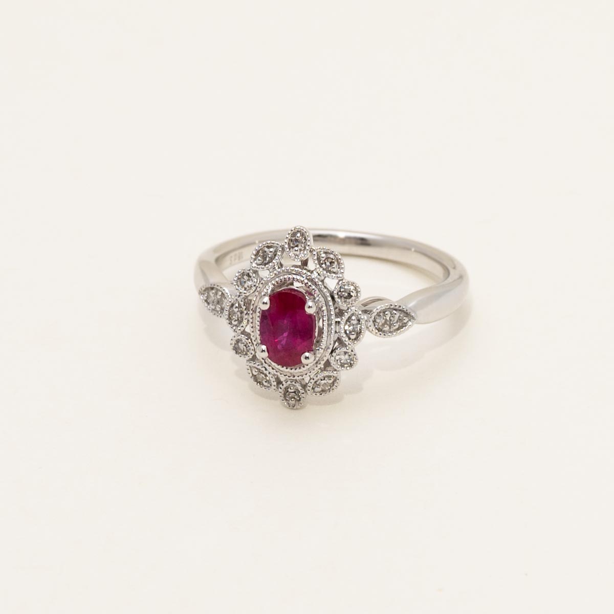 Oval Ruby Ring in 10kt White Gold with Diamonds (1/7ct tw)