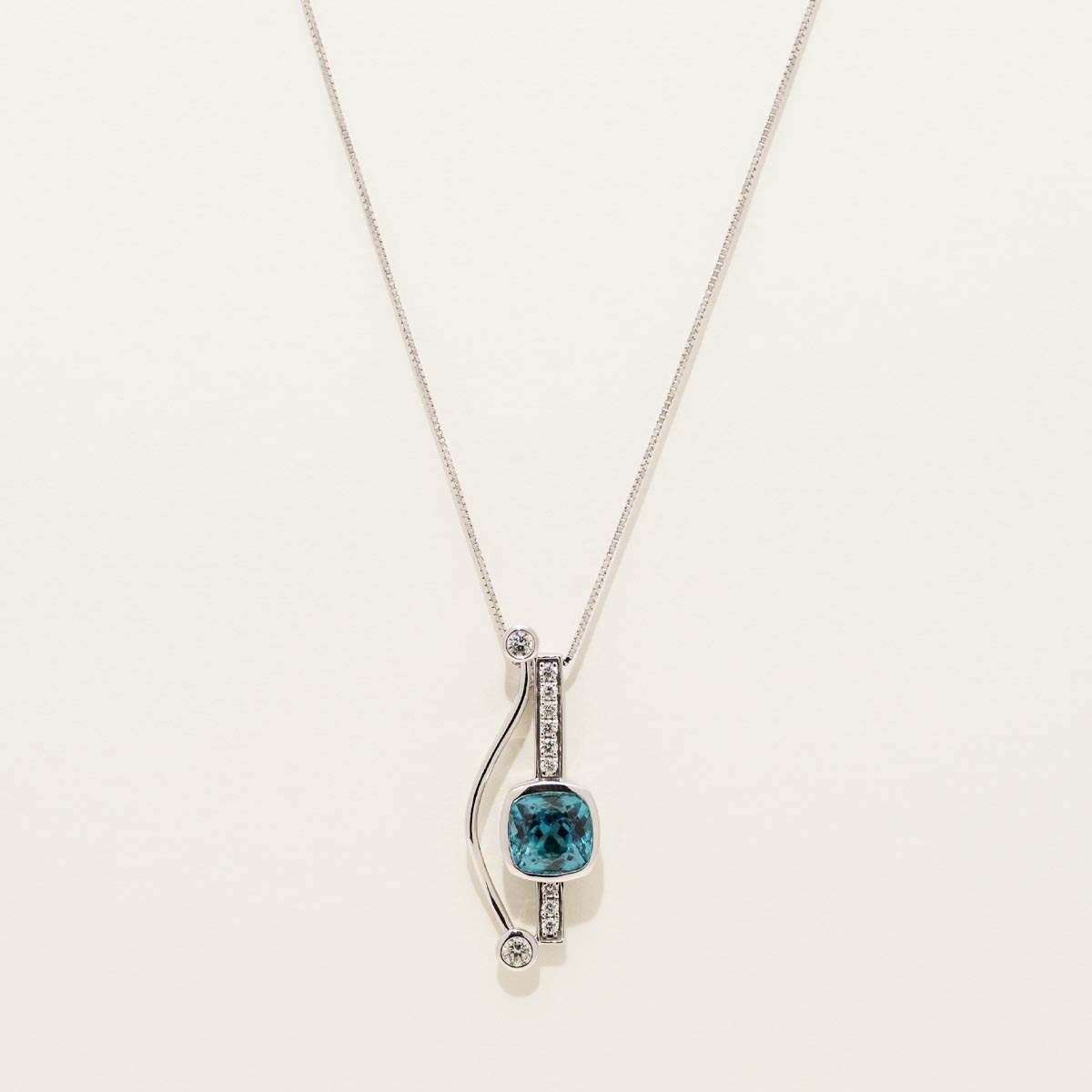 Blue Zircon Necklace in 14kt White Gold with Diamonds (1/5ct tw)