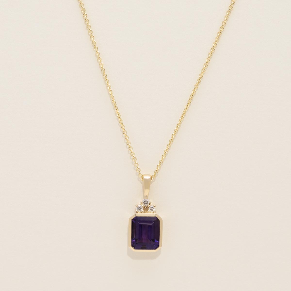 Emerald Cut Amethyst Necklace in 14kt Yellow Gold with Diamond (1/20ct tw)