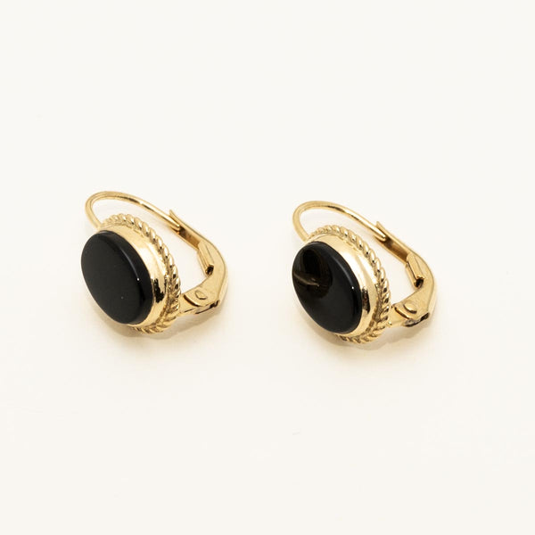 14K Yellow Gold/ orders Black Onyx hoop earrings