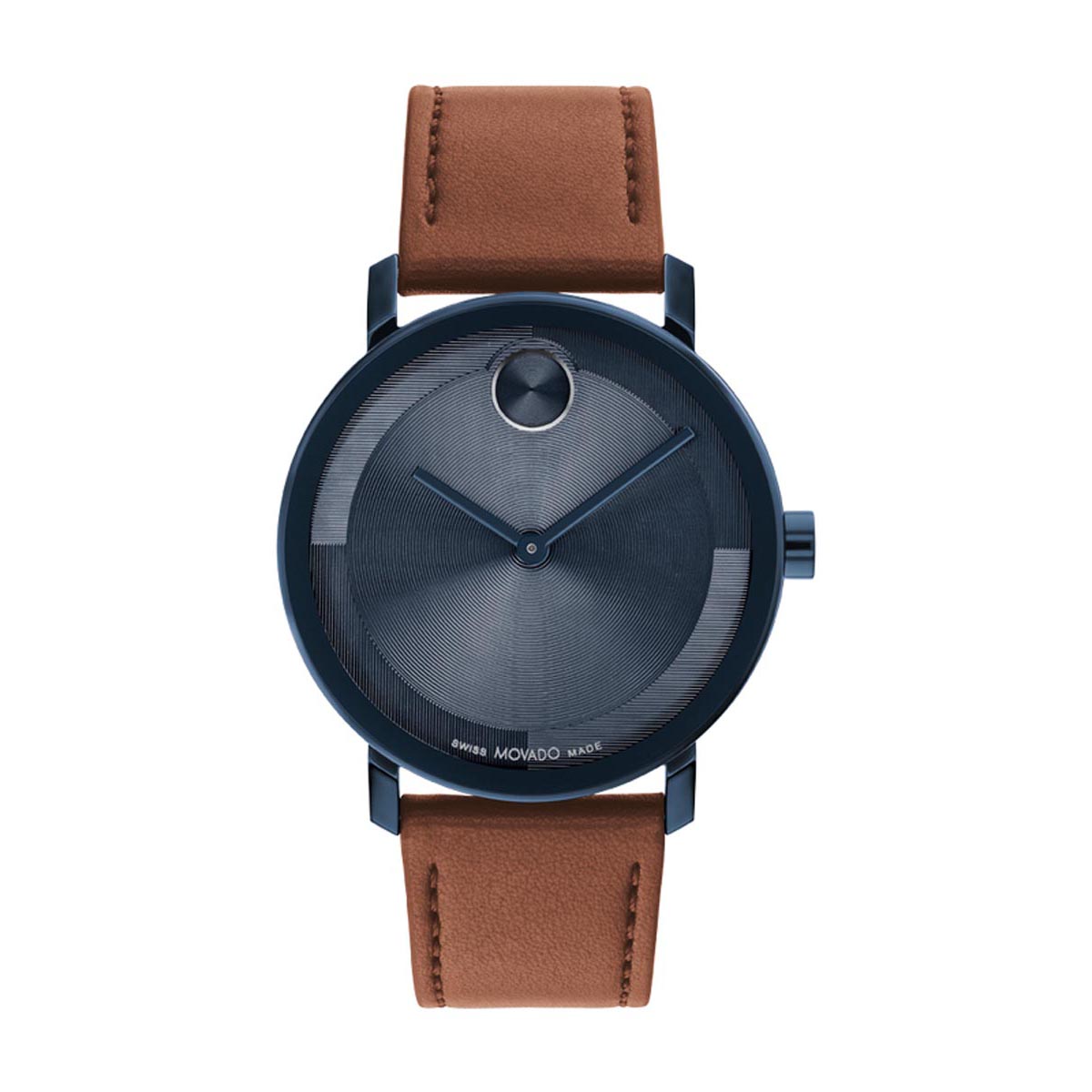 Movado Bold Evolution 2.0 Mens Watch with Navy Dial and Brown Leather Strap (Swiss quartz movement)