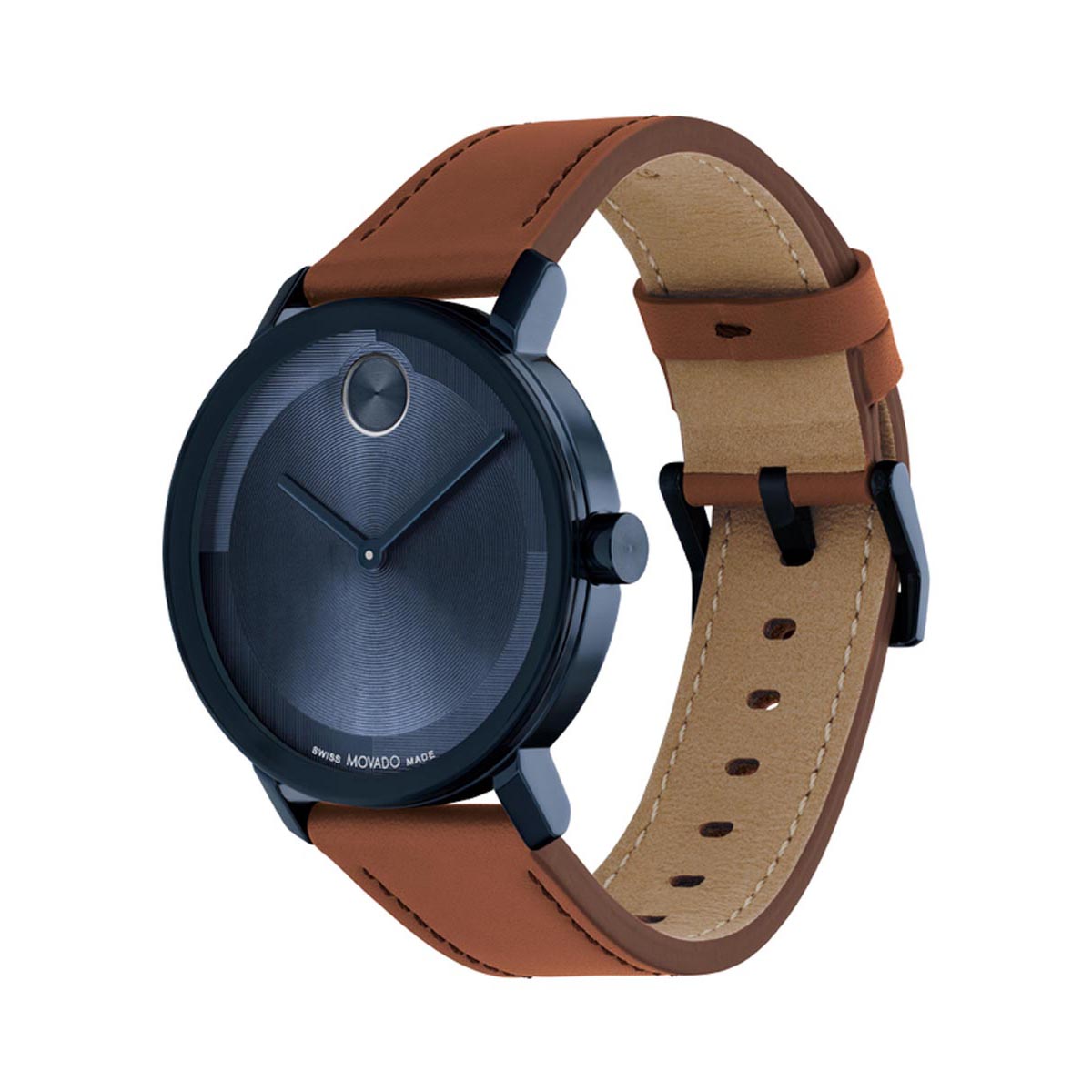 Movado Bold Evolution 2.0 Mens Watch with Navy Dial and Brown Leather Strap (Swiss quartz movement)