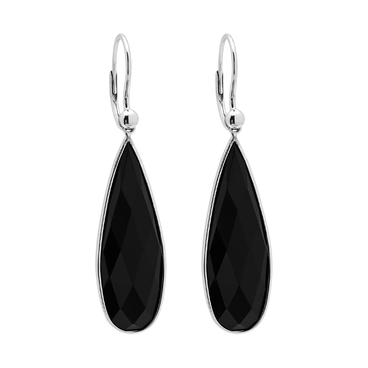 Dabakarov Pear Shape Black Agate Drop Earrings in 14kt White Gold