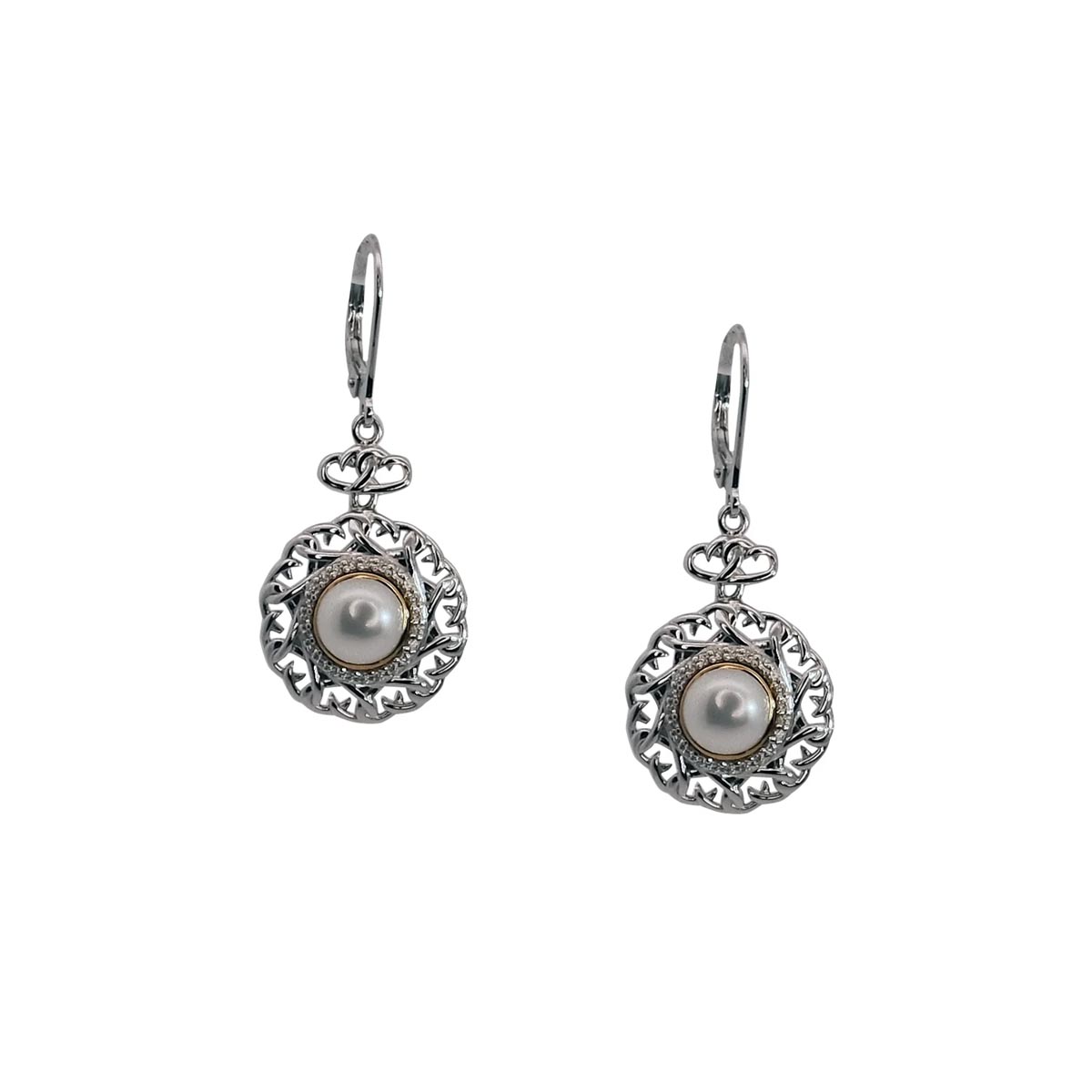 Keith Jack Aphrodite Cultured Freshwater Pearl Drop Earrings in Sterling Silver and 10kt Yellow Gold with Cubic Zirconia (6.5mm pearls)