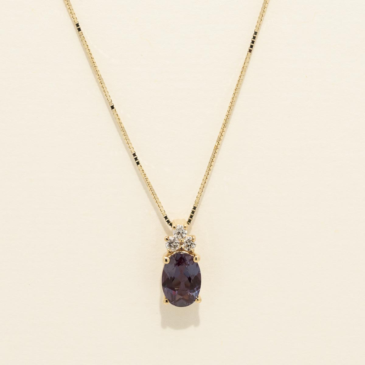 Oval Created Alexandrite Necklace in 14kt Yellow Gold with Diamonds (1/10ct tw)