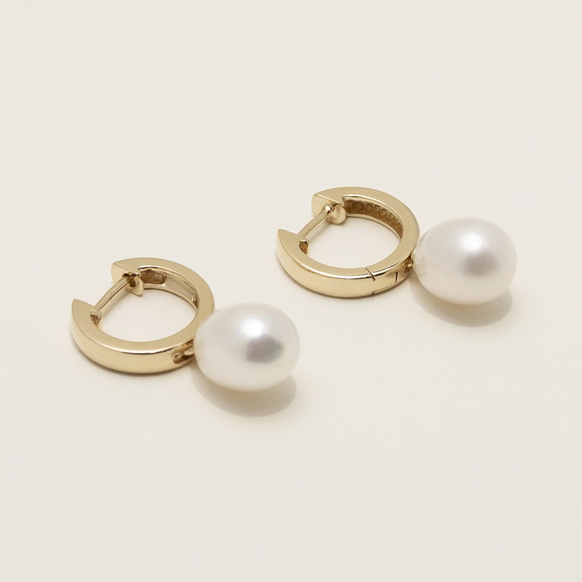 Cultured Freshwater Pearl Huggie Hoop Earrings in 14kt Yellow Gold (7.5-8mm pearls)